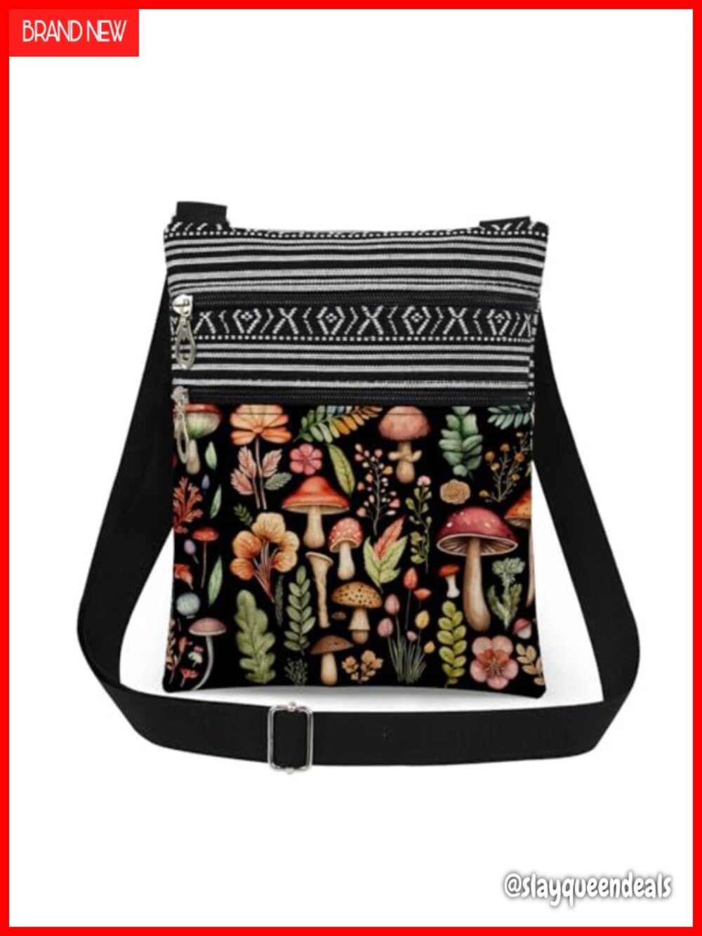 Mushroom Crossbody Bag Polyester Sling Purse Adjustable Strap